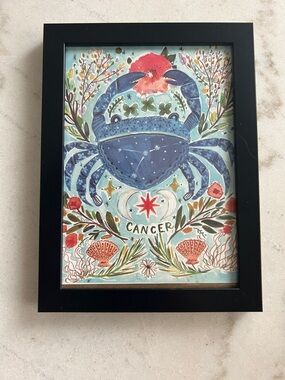Cancer Zodiac Crab Framed Art - Blue & Coral